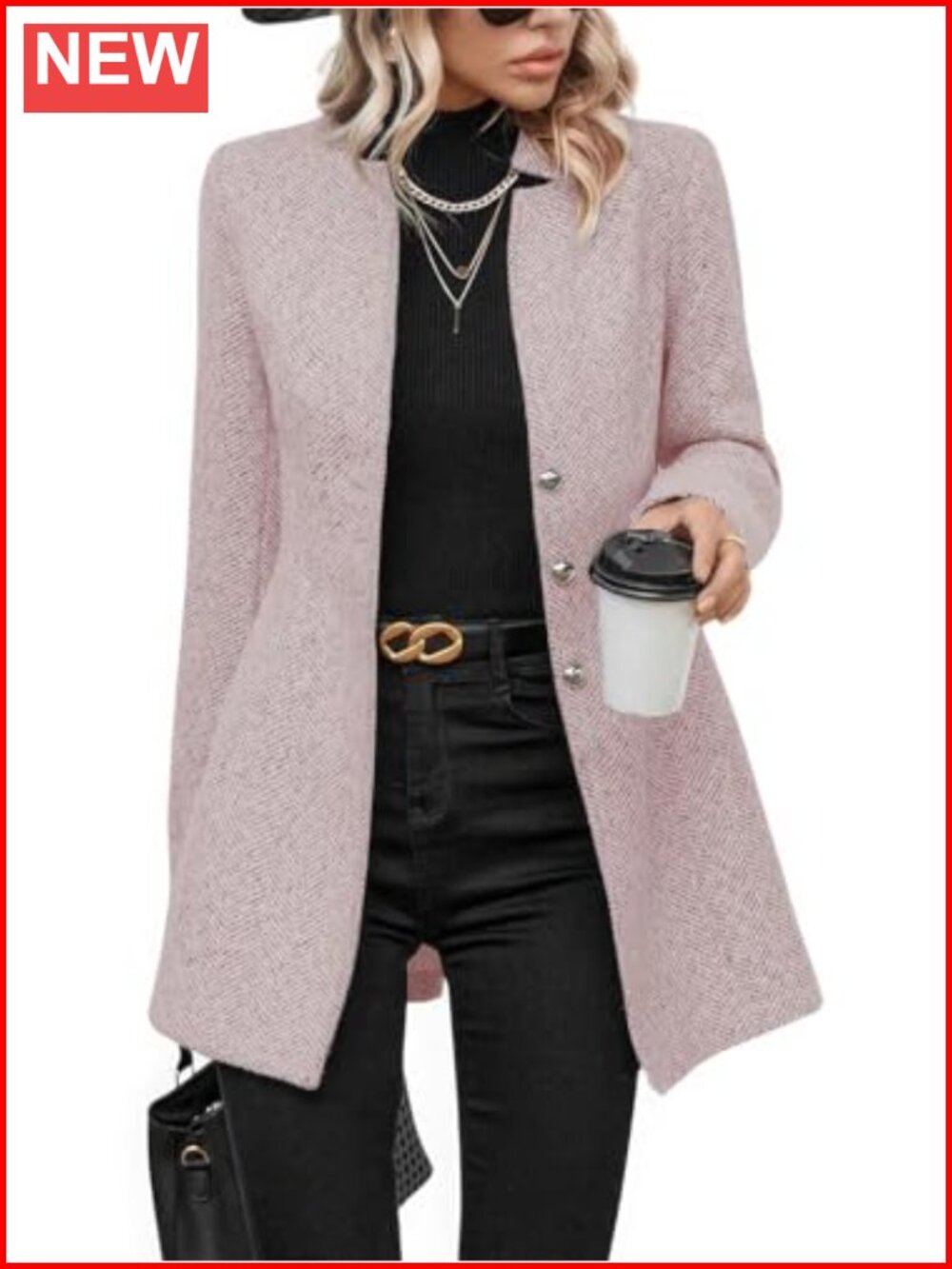 Women's Herringbone Wool Blend Blazer Jacket Notch Collar Slim Long Sleeve